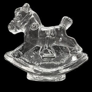Vintage 1970s Goebel Germany Molded Clear Glass Rocking Horse Candleholder